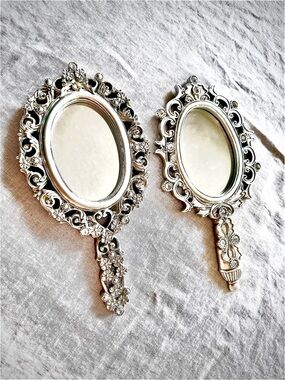 Ornate Silver-Tone Hand Mirror - Decorative Vanity Accent